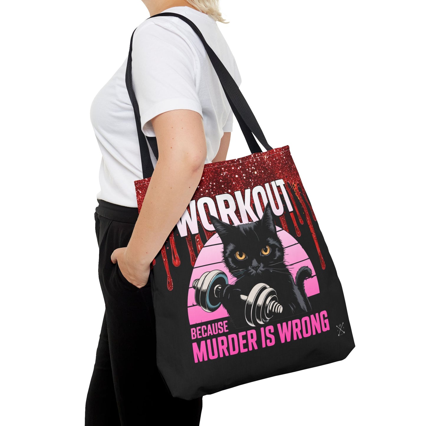Tote Bag - Cat Design | 'Workout Because Murder is Wrong'