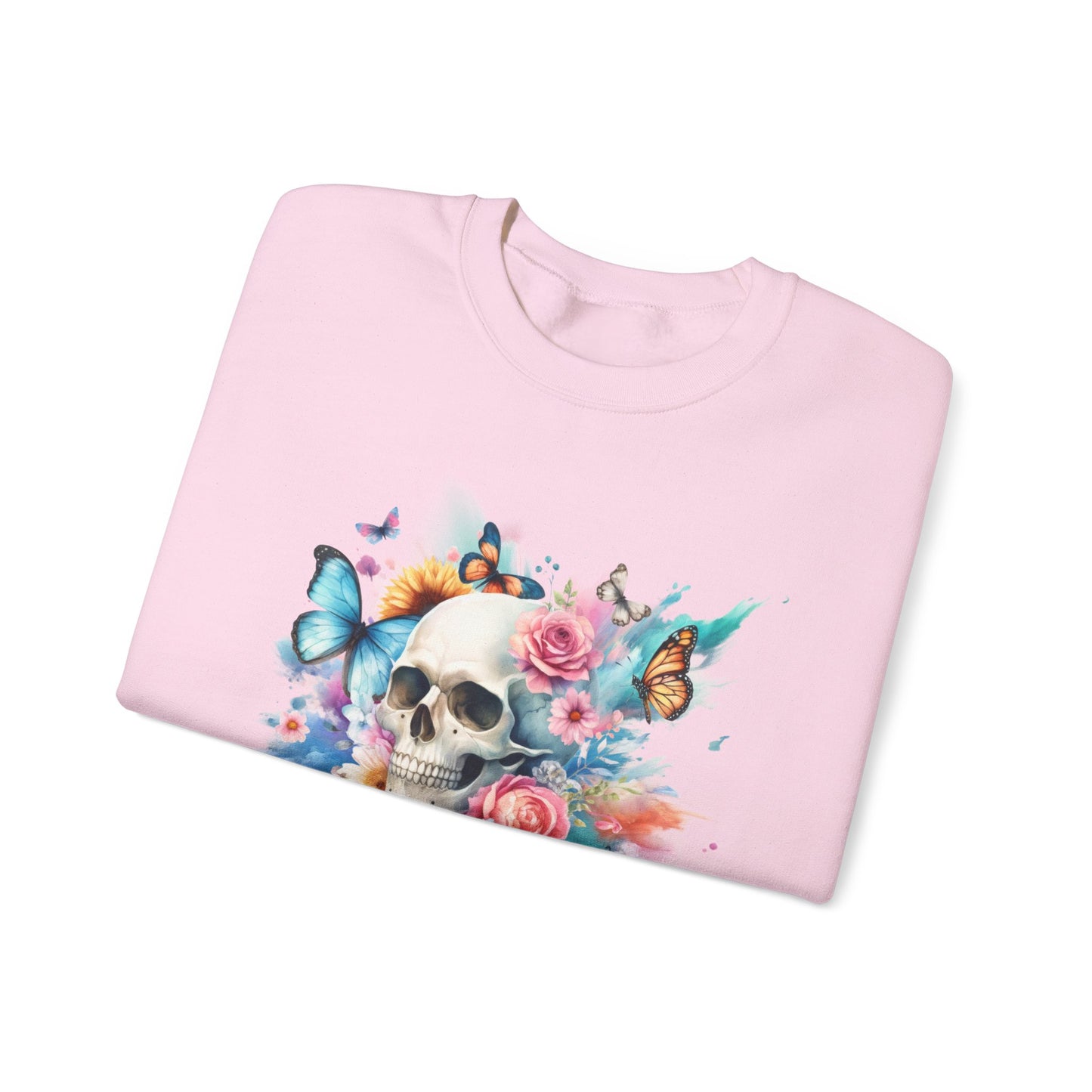 Watercolor Skull and Butterflies - Unisex Heavy Blend™ Crewneck Sweatshirt