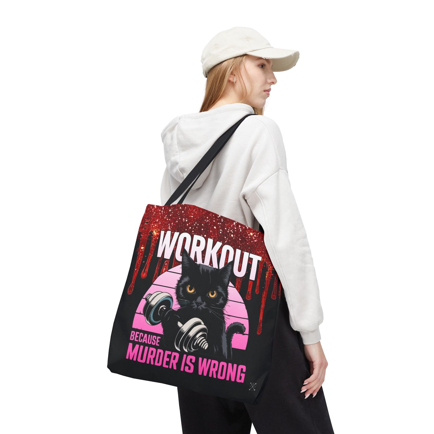 Tote Bag - Cat Design | 'Workout Because Murder is Wrong'