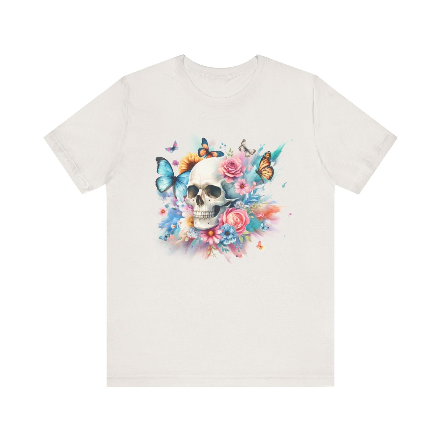 Watercolor Skull and Butterflies - Unisex Jersey Short Sleeve Tee
