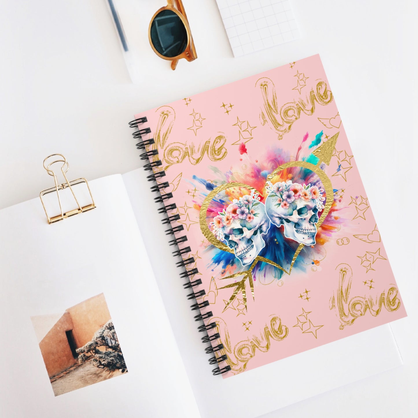 Love is Golden Watercolor (pink) - Spiral Notebook - Ruled Line