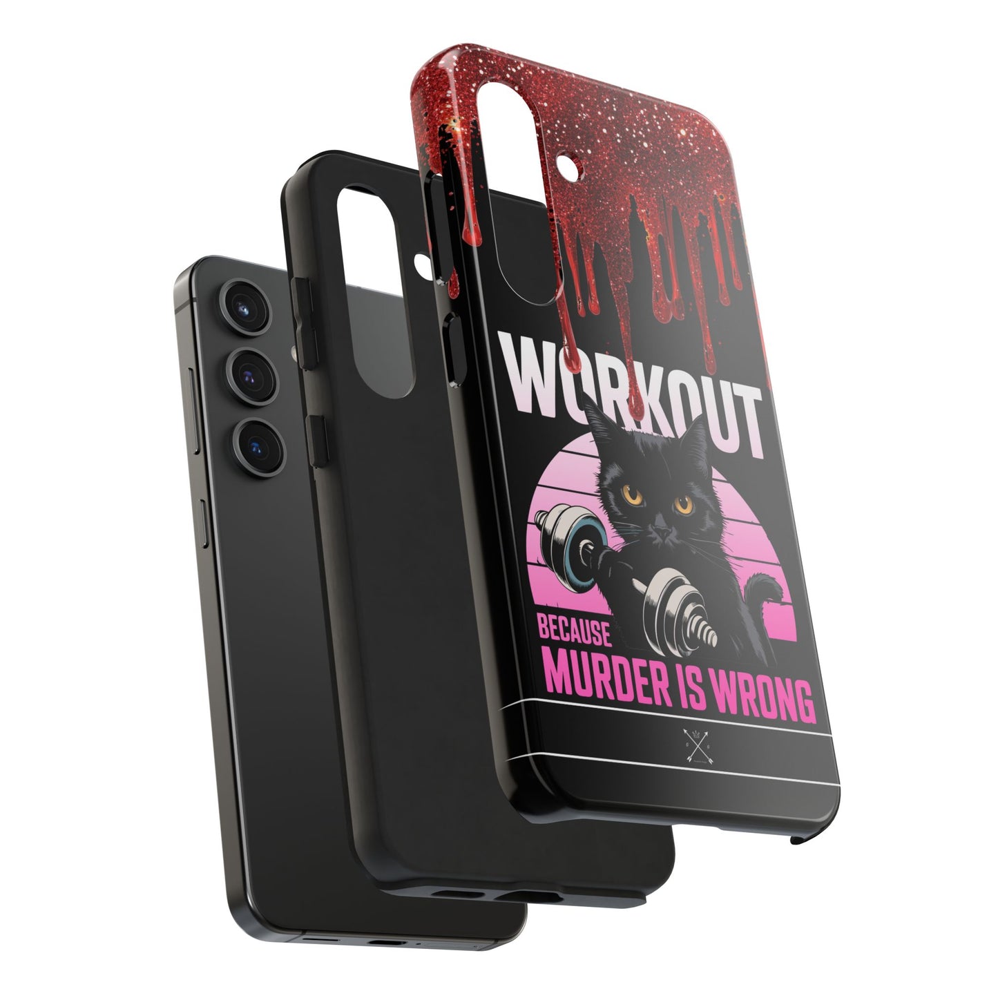 Edgy Cat Tough Phone Case - 'Workout Because Murder Is Wrong'