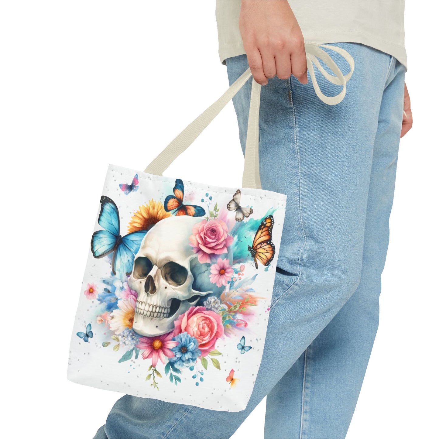 Watercolor Skull and Butterflies (white) - Tote Bag (AOP)