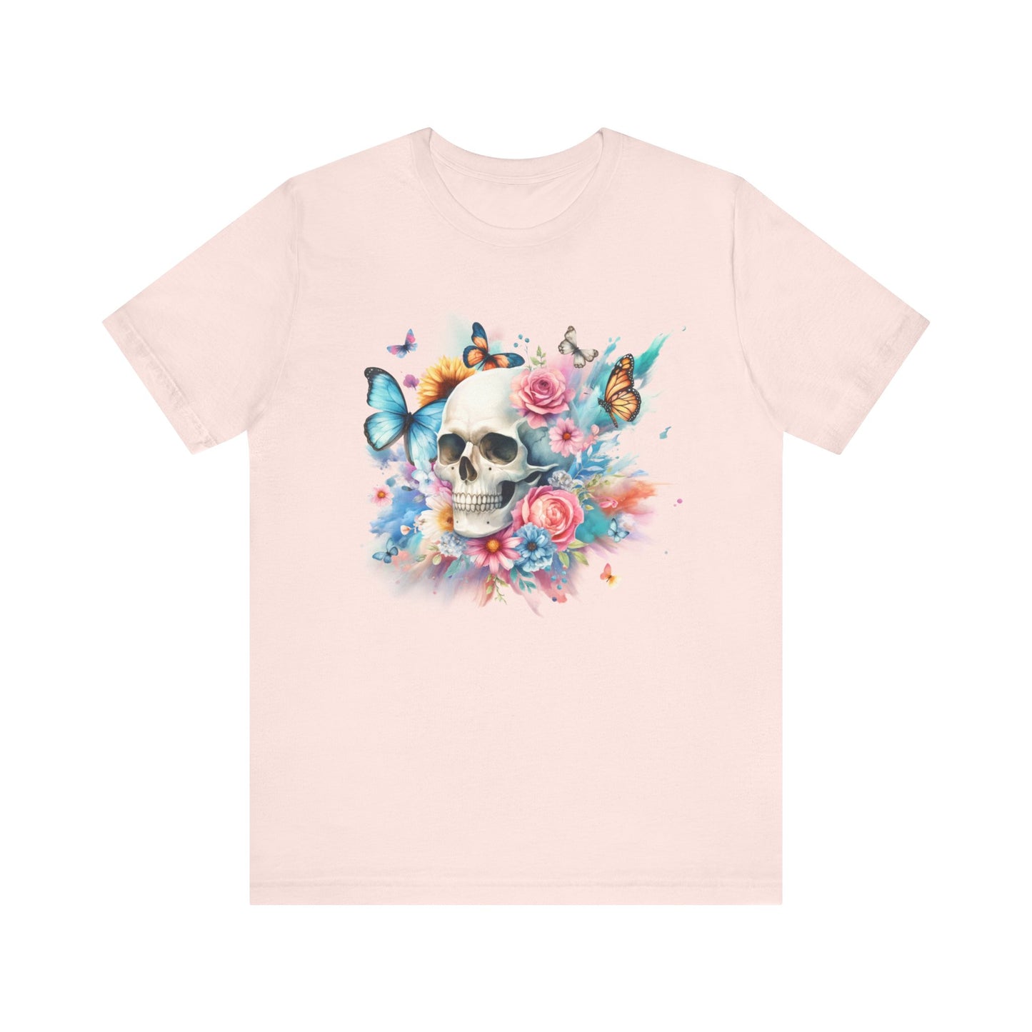 Watercolor Skull and Butterflies - Unisex Jersey Short Sleeve Tee