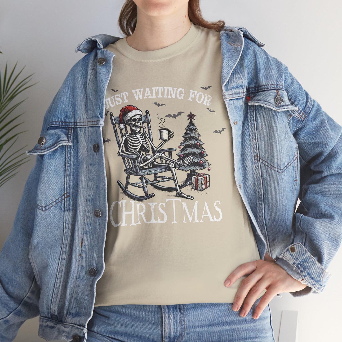Just Waiting For Christmas Skeleton - Unisex Tee