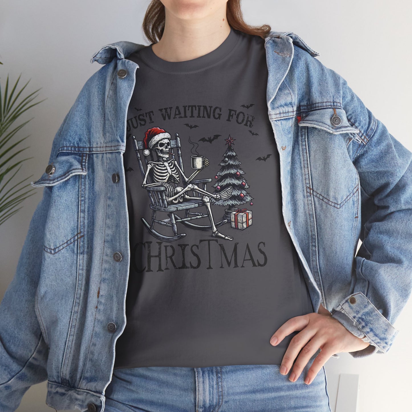 Just Waiting For Christmas Skeleton - Unisex Tee