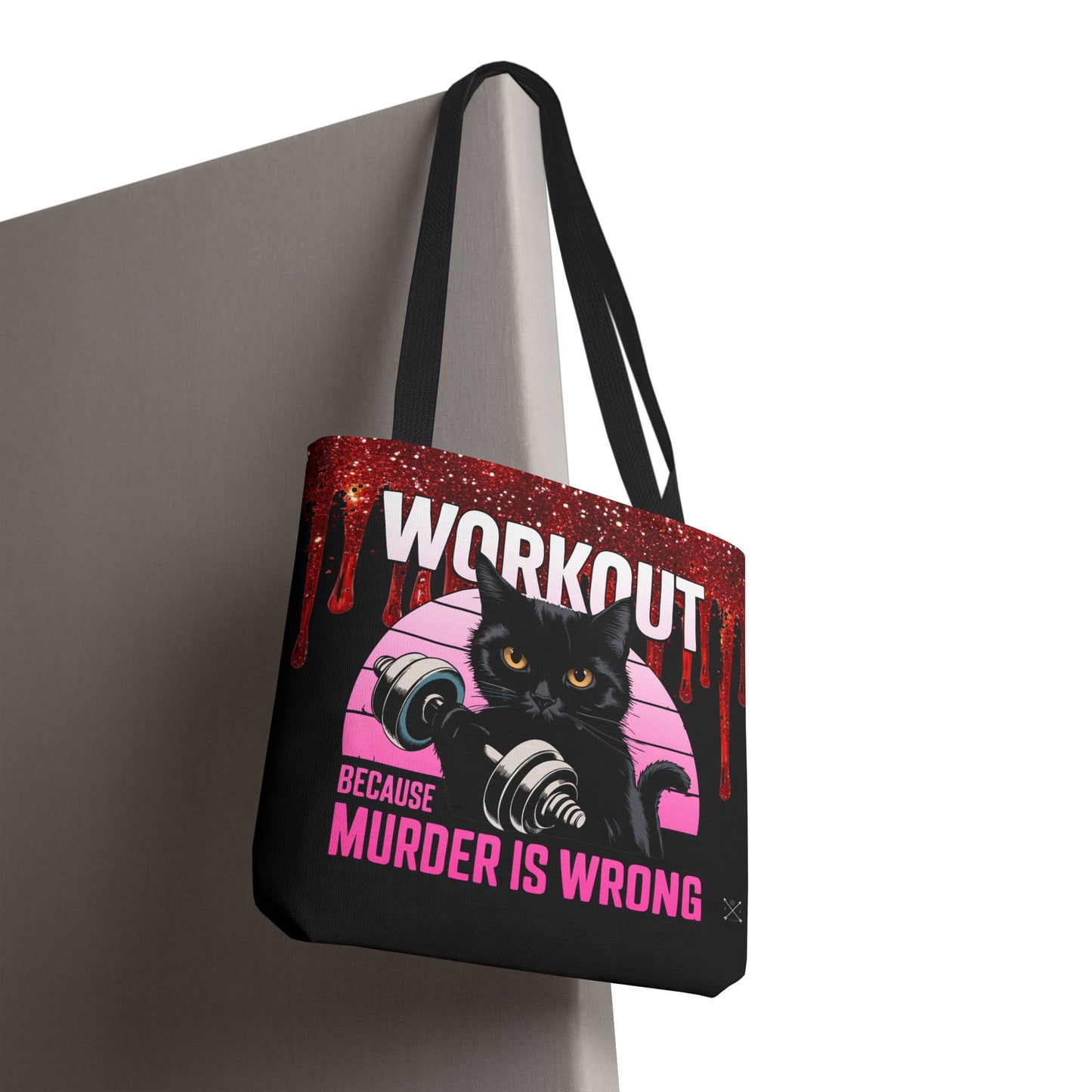 Tote Bag - Cat Design | 'Workout Because Murder is Wrong'