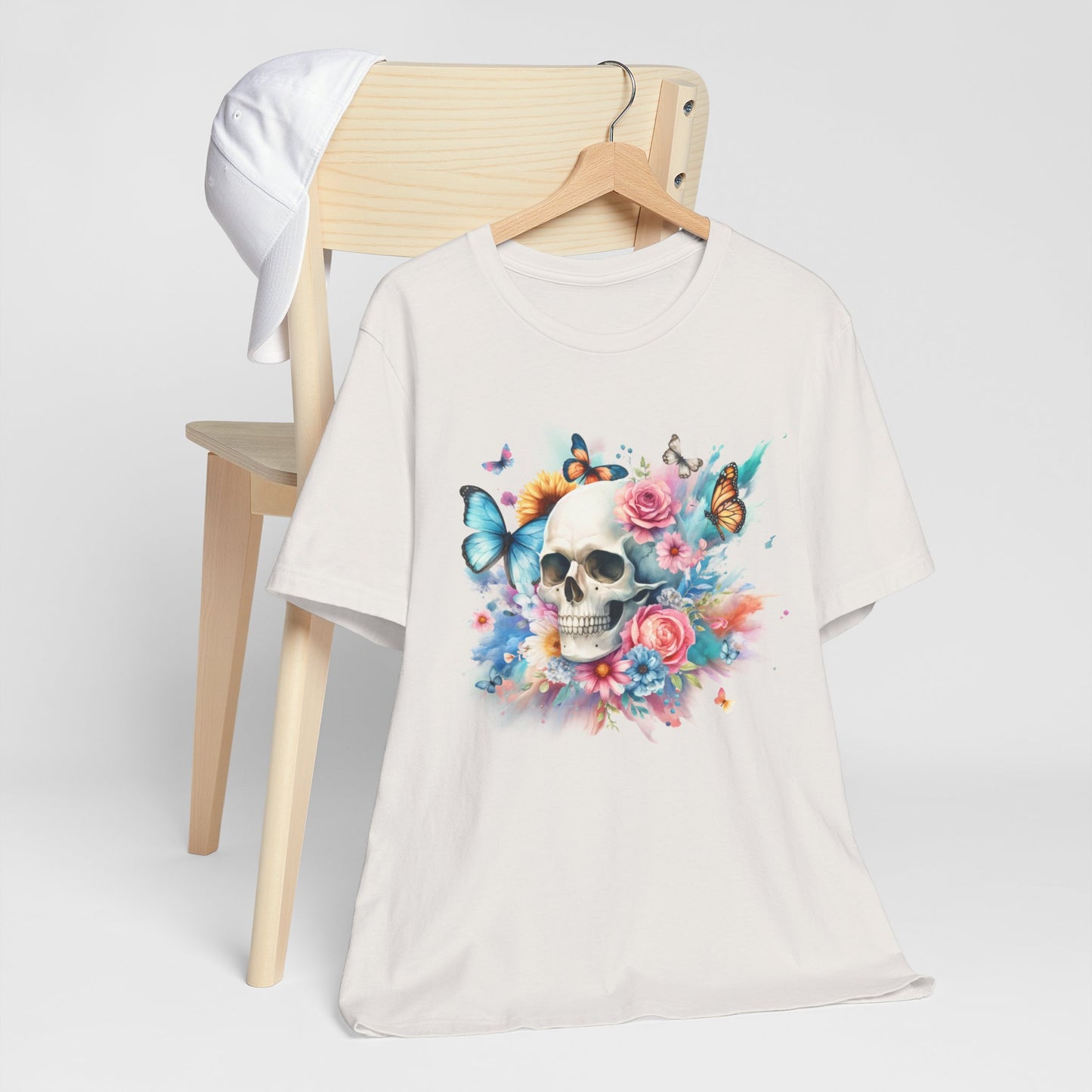 Watercolor Skull and Butterflies - Unisex Jersey Short Sleeve Tee