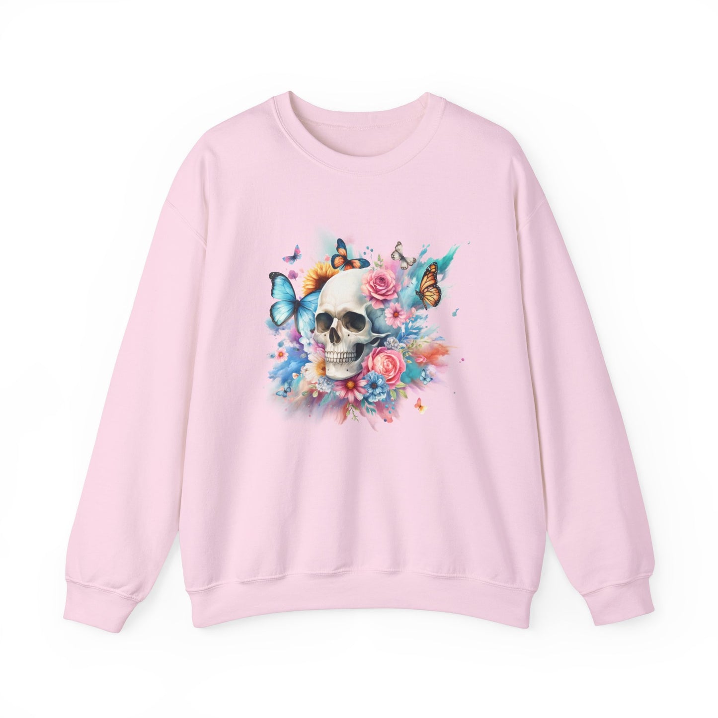 Watercolor Skull and Butterflies - Unisex Heavy Blend™ Crewneck Sweatshirt