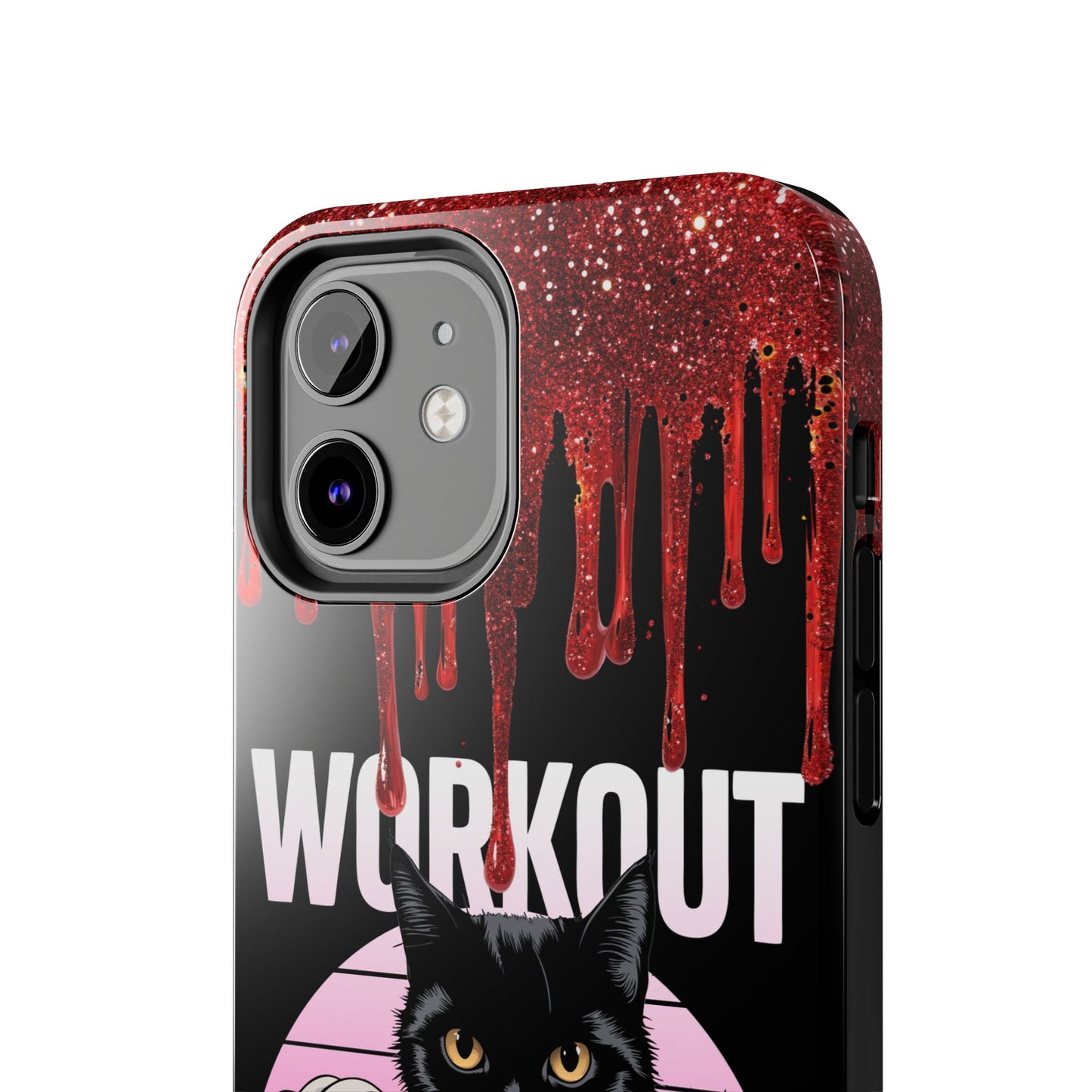 Edgy Cat Tough Phone Case - 'Workout Because Murder Is Wrong'