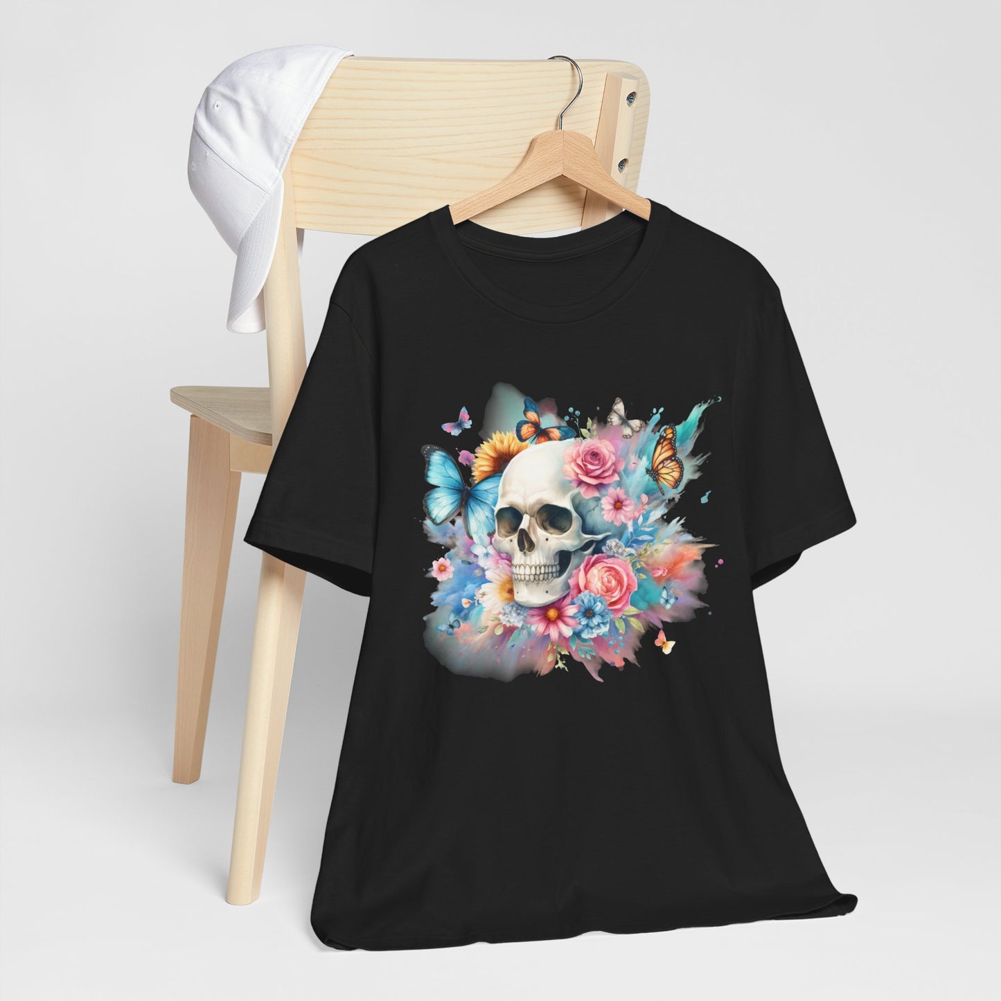 Watercolor Skull and Butterflies - Unisex Jersey Short Sleeve Tee