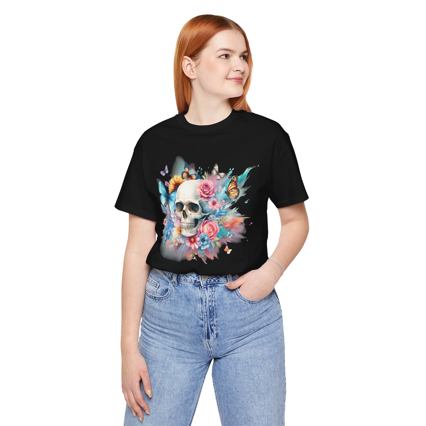 Watercolor Skull and Butterflies - Unisex Jersey Short Sleeve Tee