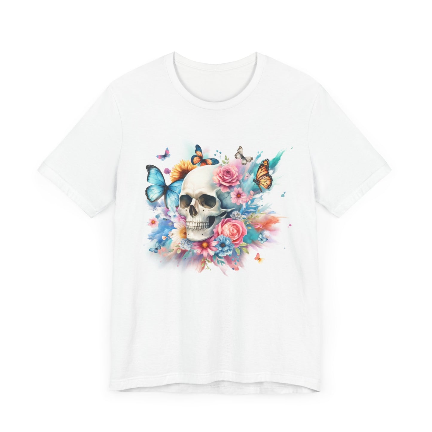 Watercolor Skull and Butterflies - Unisex Jersey Short Sleeve Tee