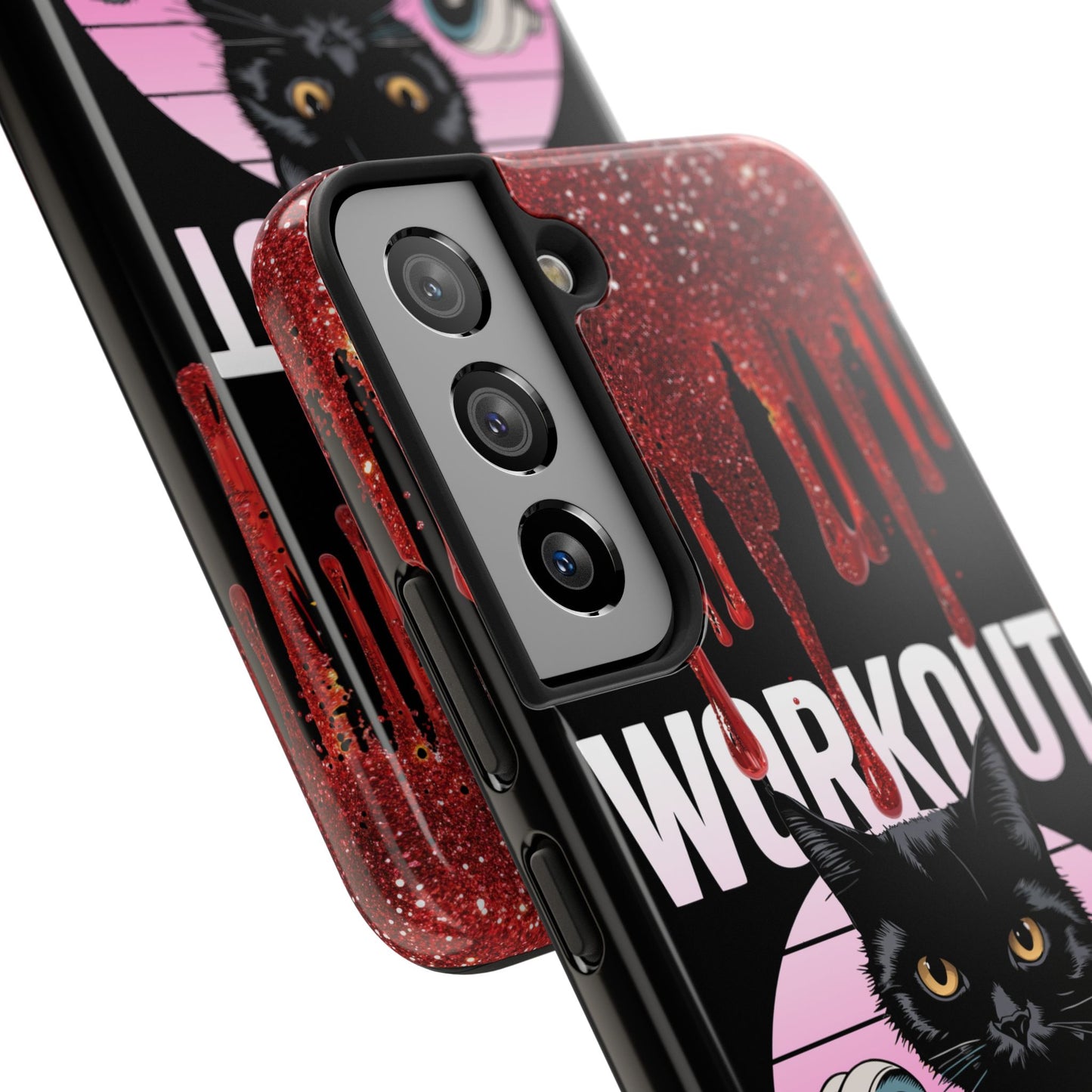 Edgy Cat Tough Phone Case - 'Workout Because Murder Is Wrong'