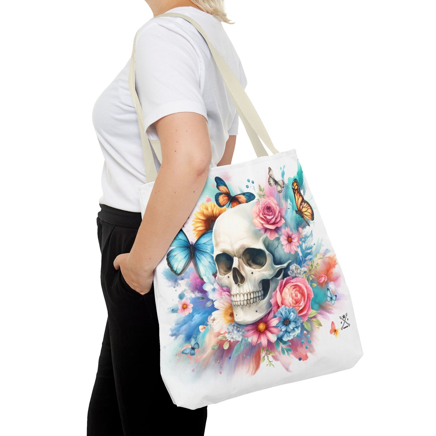 Watercolor Skull and Butterflies (white) - Tote Bag (AOP)