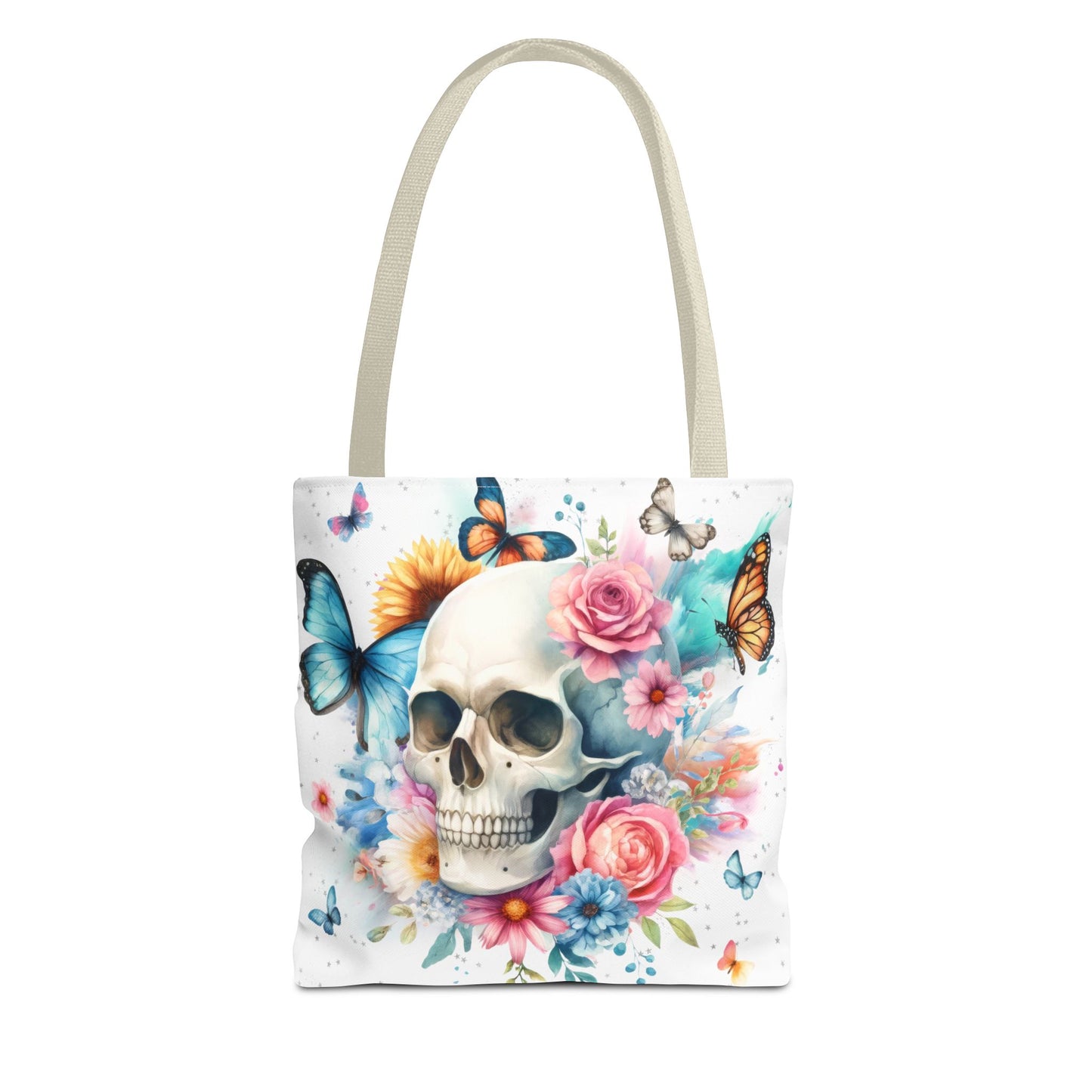 Watercolor Skull and Butterflies (white) - Tote Bag (AOP)