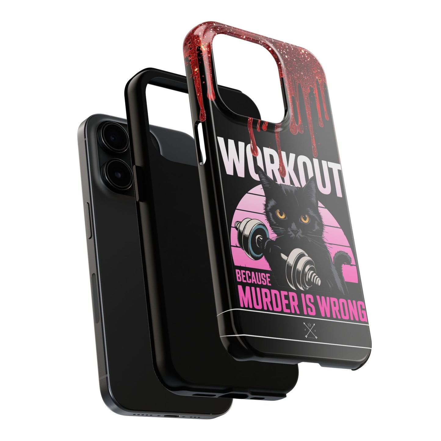 Edgy Cat Tough Phone Case - 'Workout Because Murder Is Wrong'