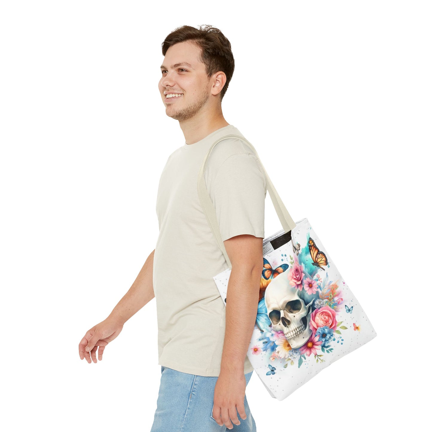 Watercolor Skull and Butterflies (white) - Tote Bag (AOP)
