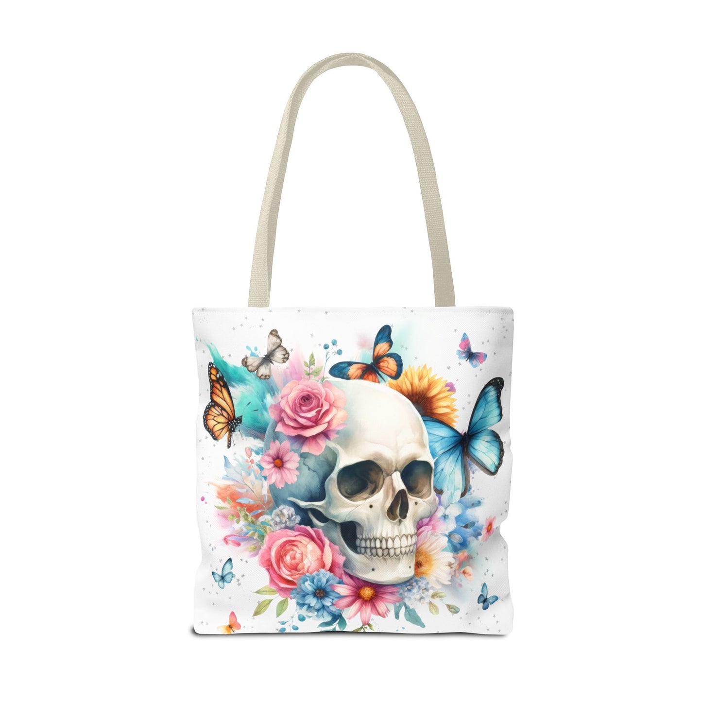 Watercolor Skull and Butterflies (white) - Tote Bag (AOP)
