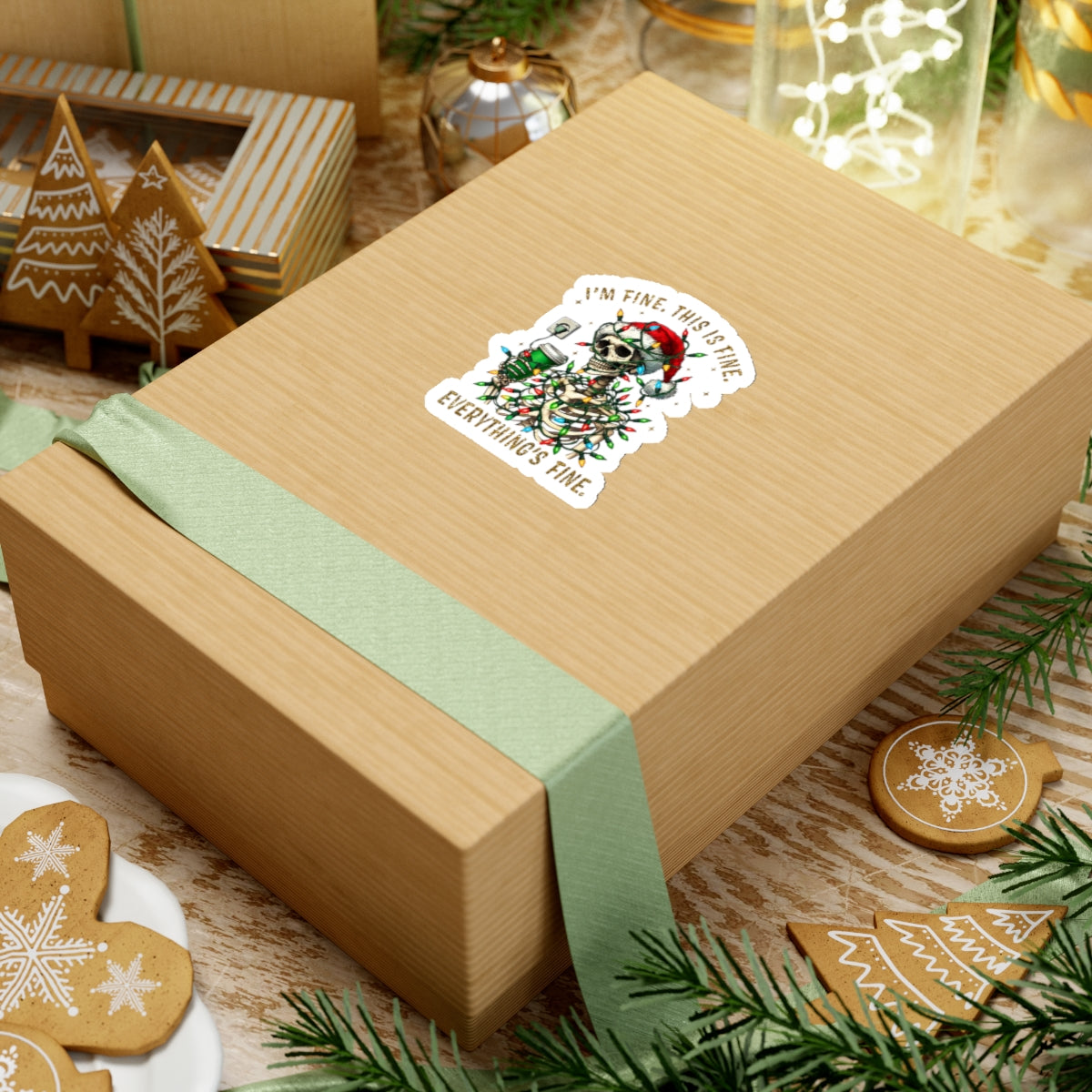 I'm Fine. This Is Fine. Everything Is Fine. (Christmas Gold) - Kiss-Cut Stickers