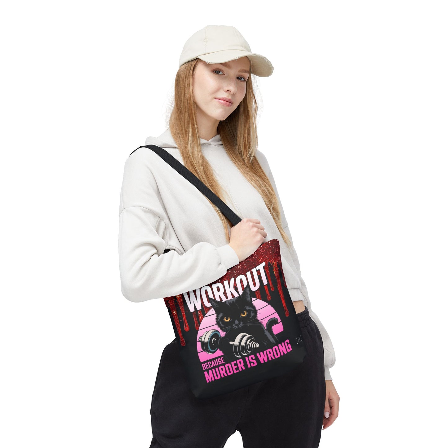 Tote Bag - Cat Design | 'Workout Because Murder is Wrong'