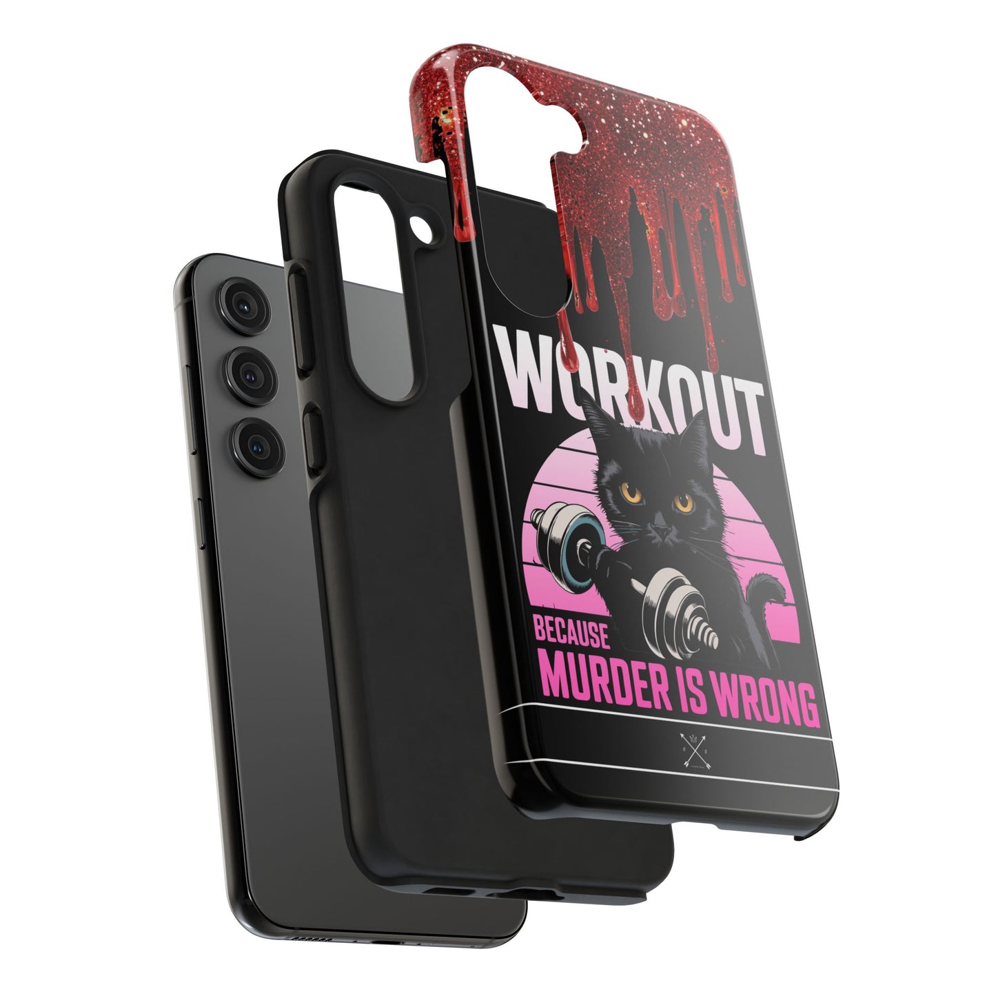 Edgy Cat Tough Phone Case - 'Workout Because Murder Is Wrong'