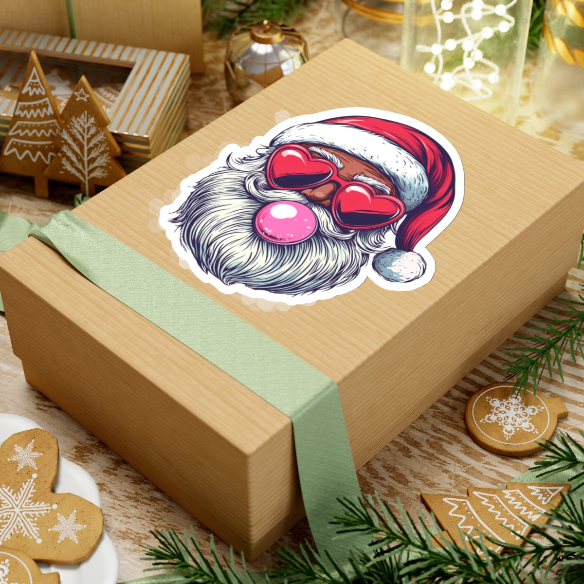 Christmas Stickers - Retro Black Bubblegum Santa