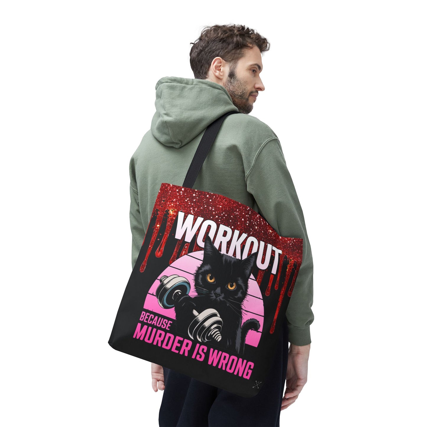 Tote Bag - Cat Design | 'Workout Because Murder is Wrong'
