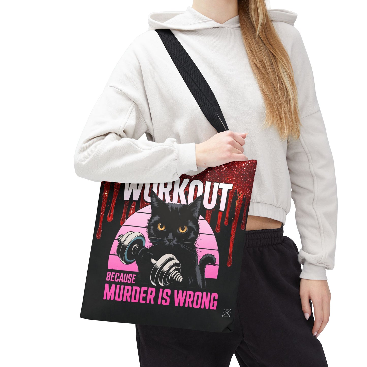 Tote Bag - Cat Design | 'Workout Because Murder is Wrong'