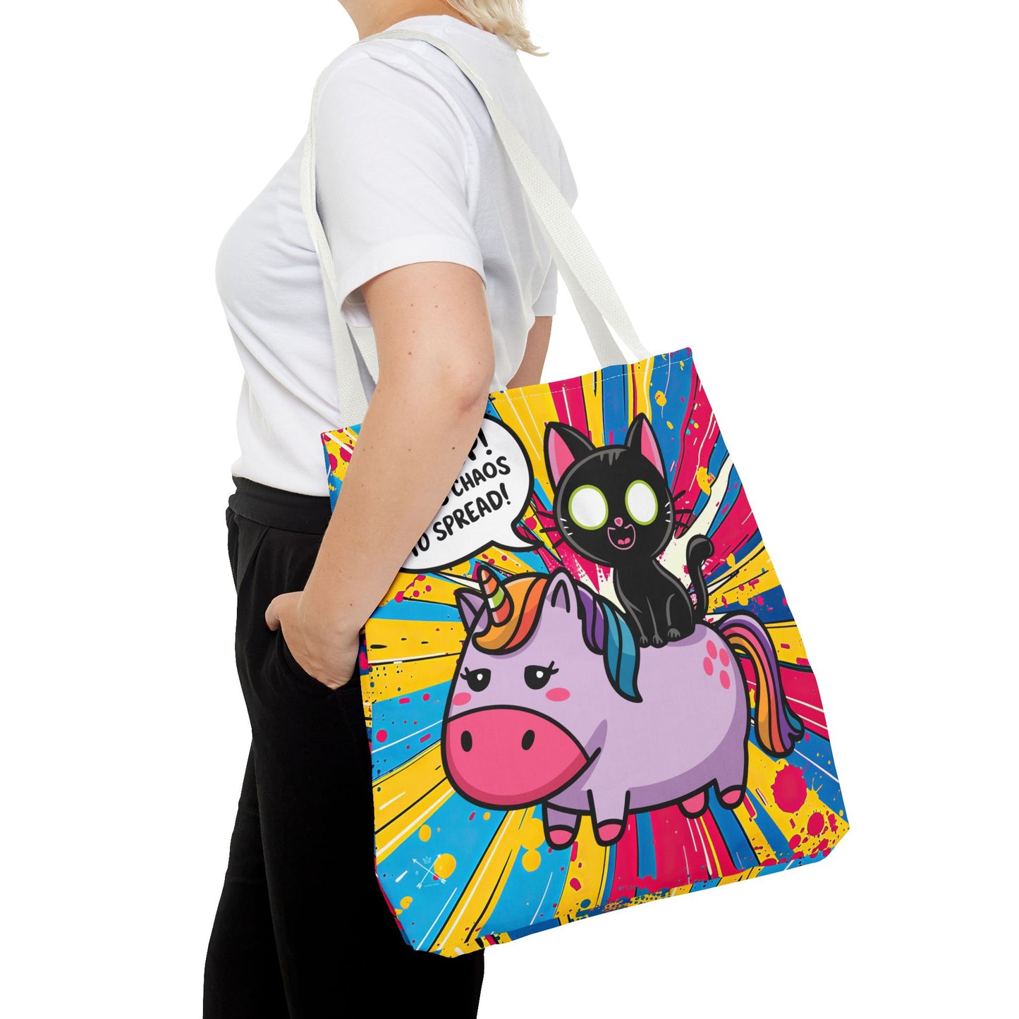 Giddy Up There's Chaos To Spread, Unicorn and Black Cat - Tote Bag