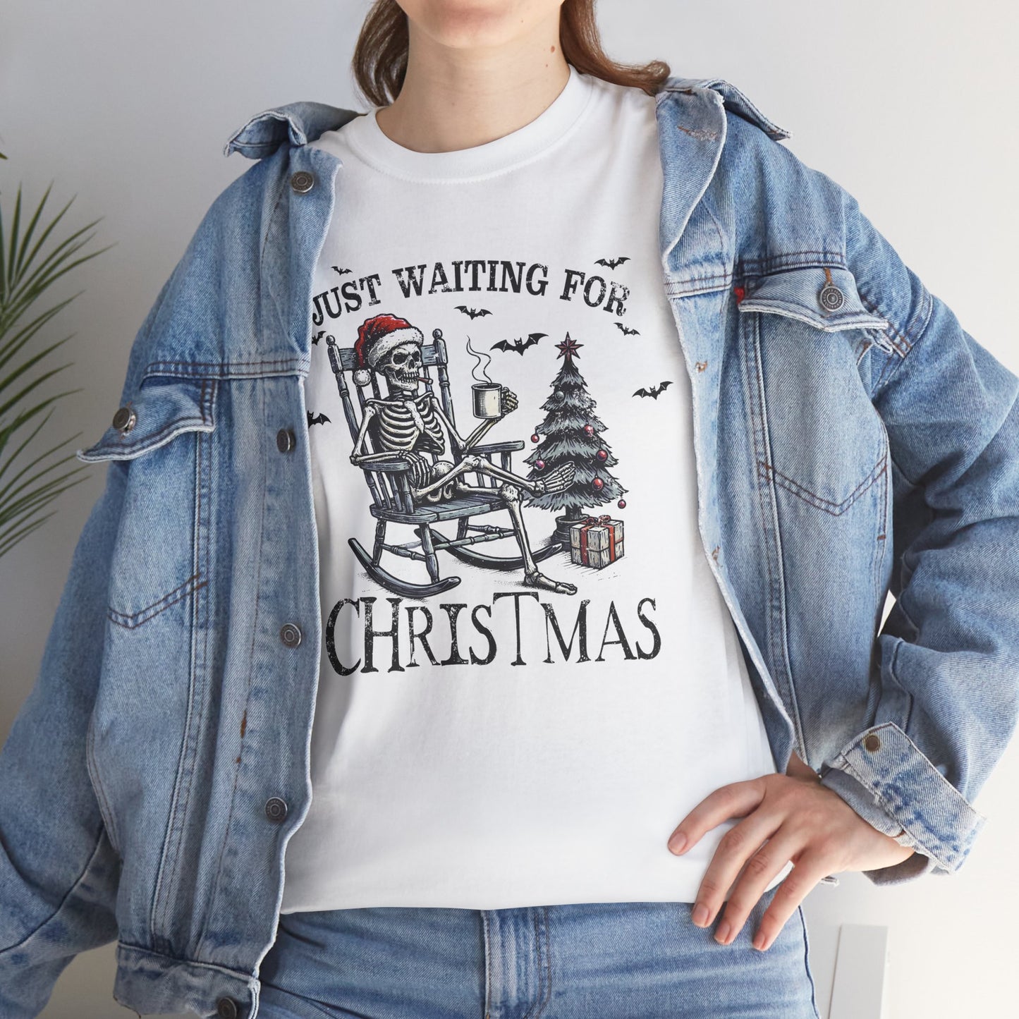Just Waiting For Christmas Skeleton - Unisex Tee