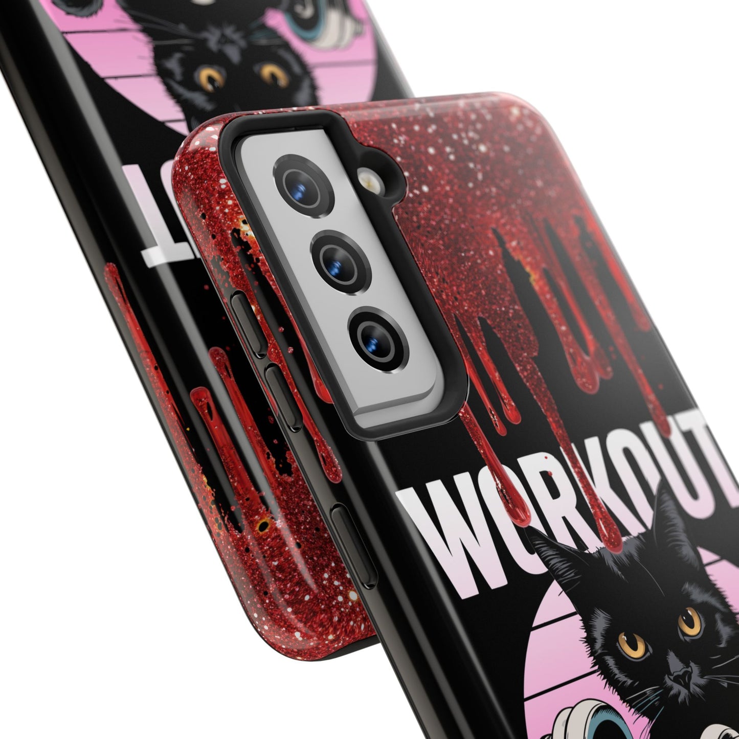 Edgy Cat Tough Phone Case - 'Workout Because Murder Is Wrong'