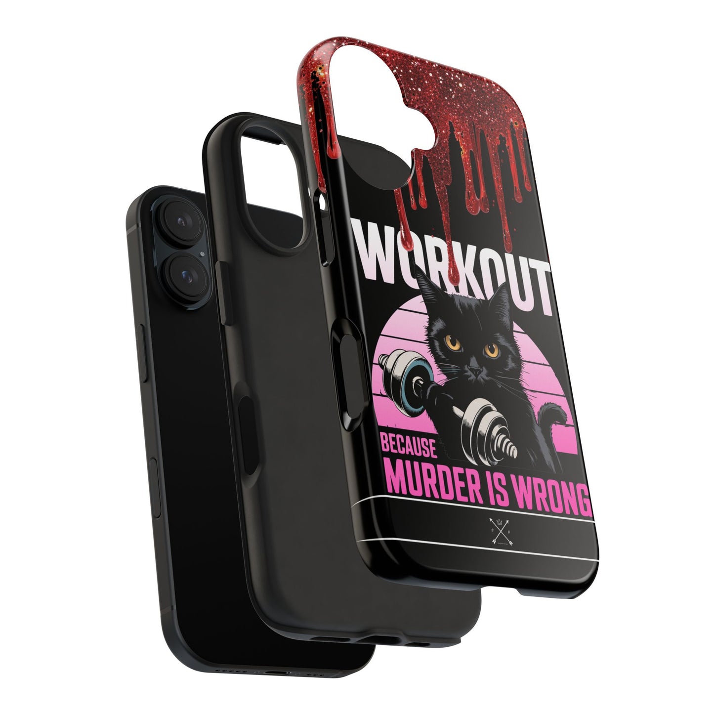 Edgy Cat Tough Phone Case - 'Workout Because Murder Is Wrong'