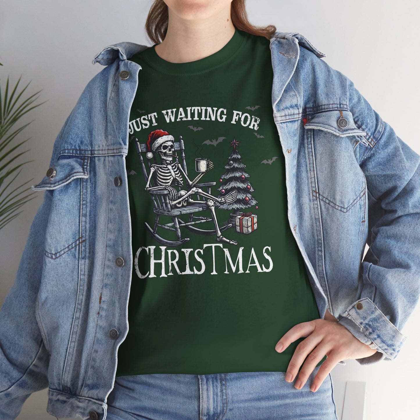 Just Waiting For Christmas Skeleton - Unisex Tee
