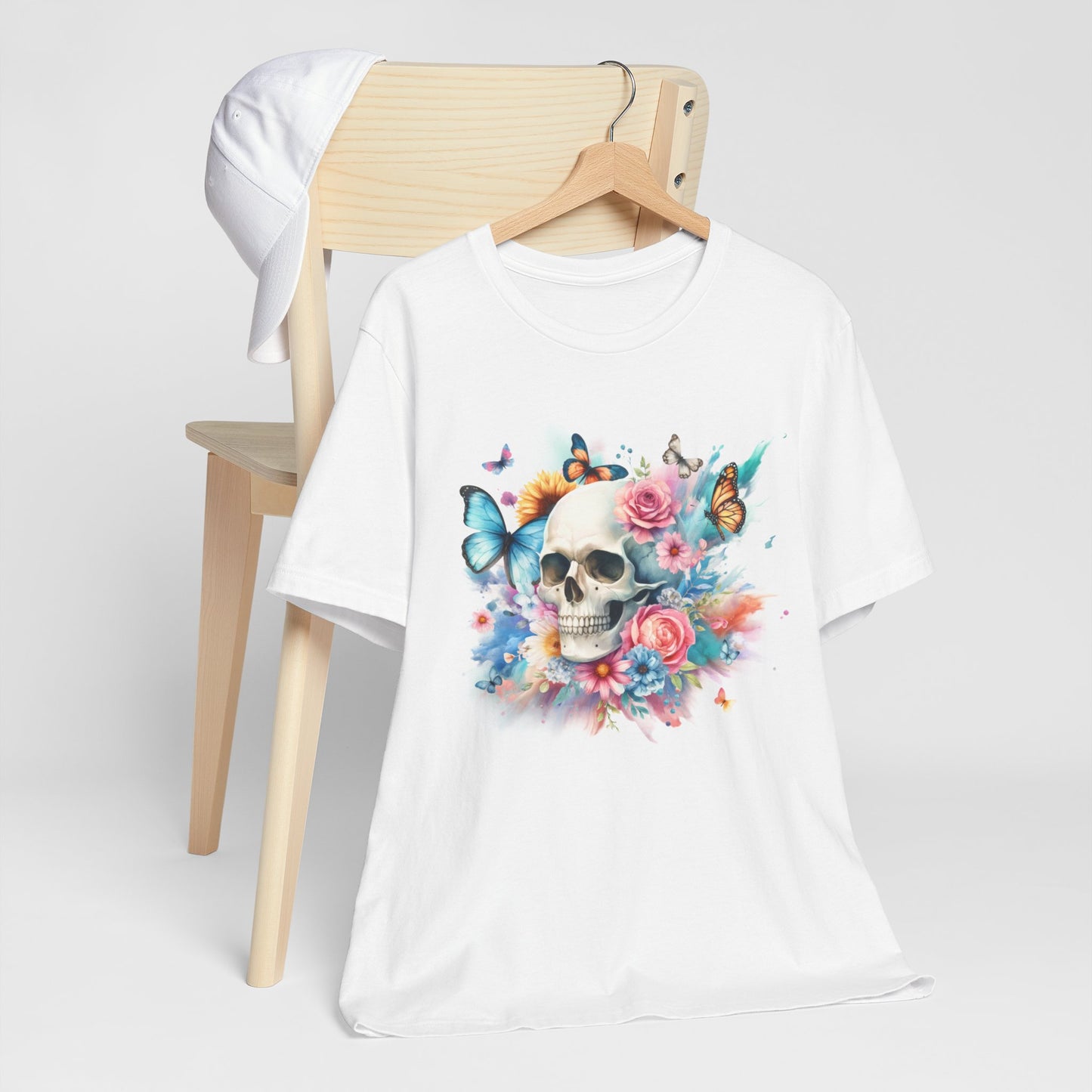 Watercolor Skull and Butterflies - Unisex Jersey Short Sleeve Tee