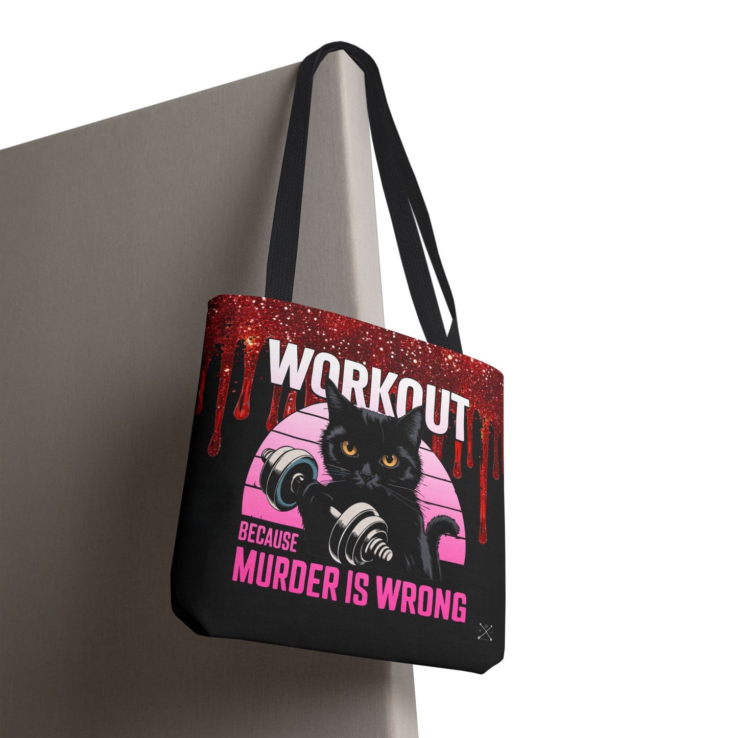 Tote Bag - Cat Design | 'Workout Because Murder is Wrong'