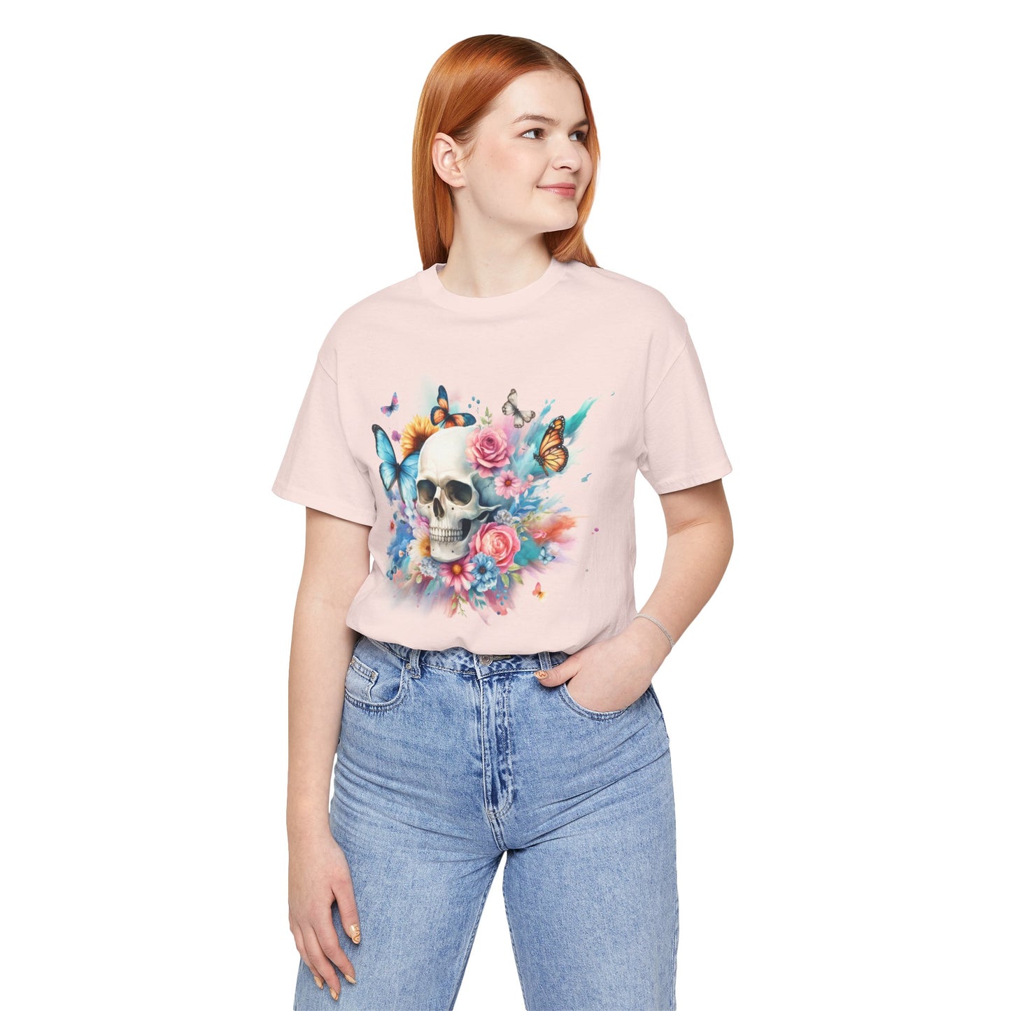 Watercolor Skull and Butterflies - Unisex Jersey Short Sleeve Tee