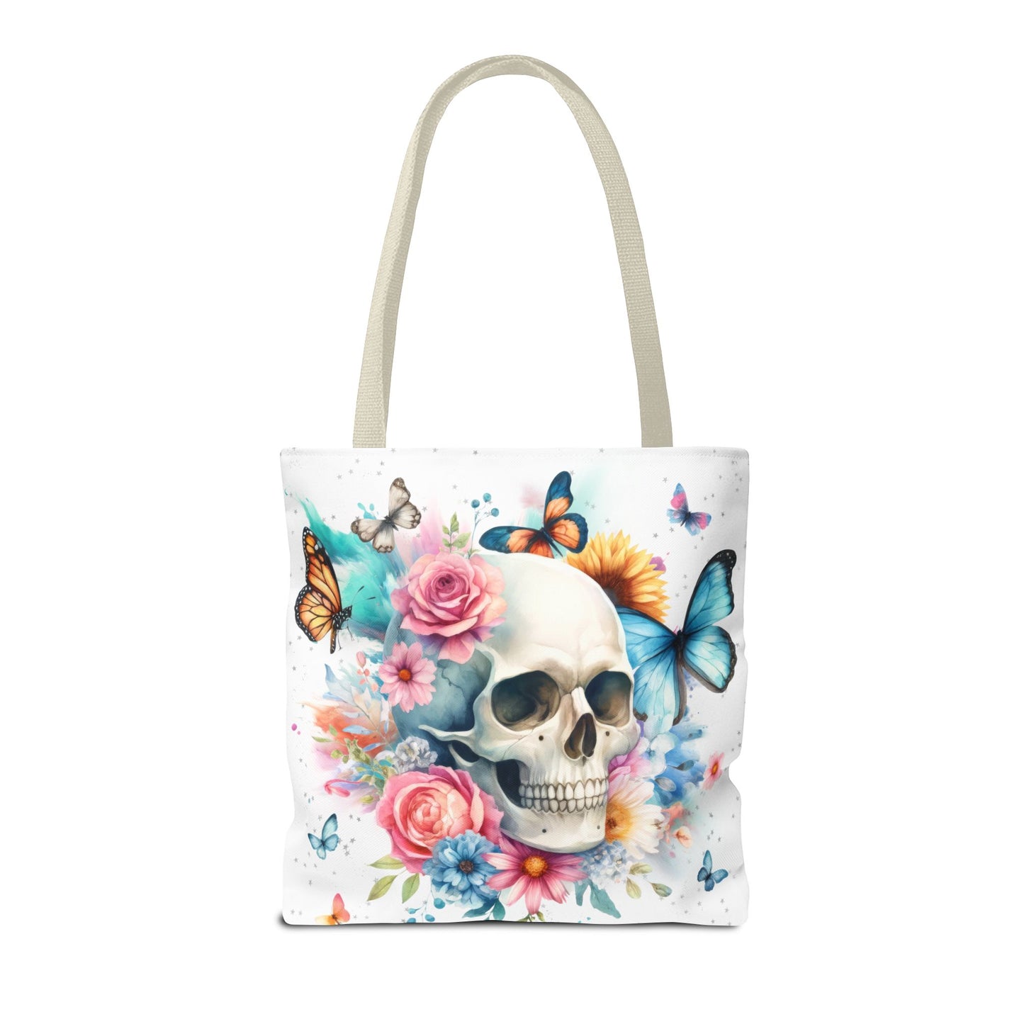 Watercolor Skull and Butterflies (white) - Tote Bag (AOP)
