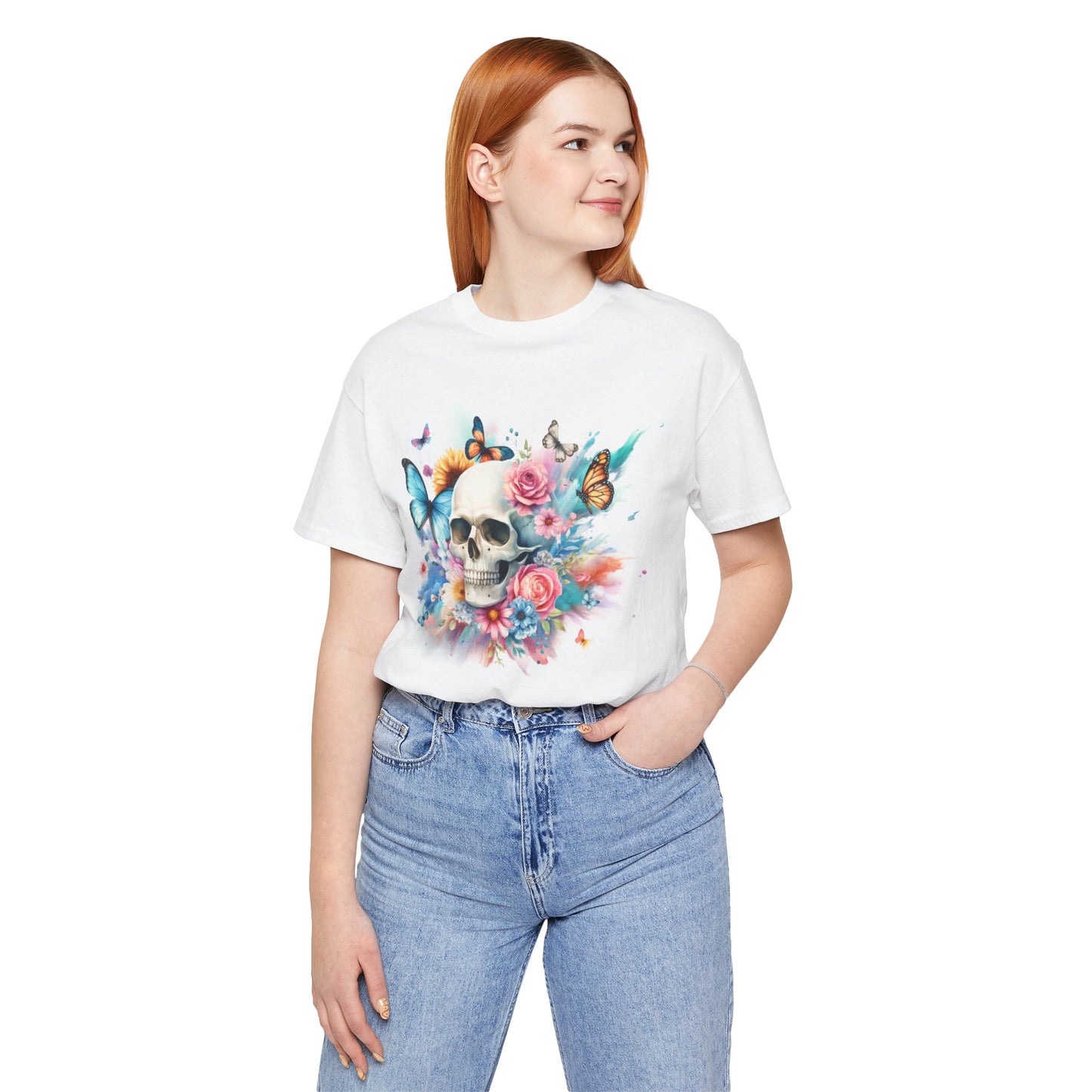 Watercolor Skull and Butterflies - Unisex Jersey Short Sleeve Tee