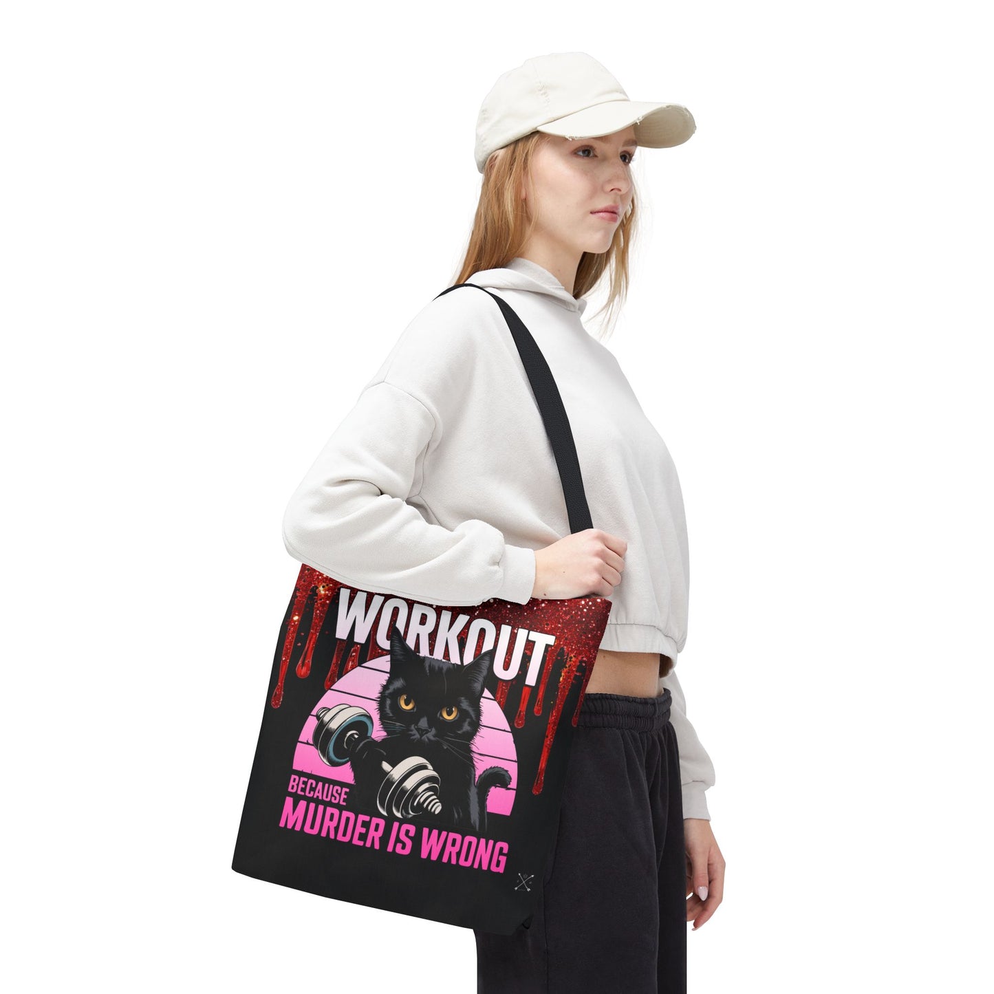 Tote Bag - Cat Design | 'Workout Because Murder is Wrong'