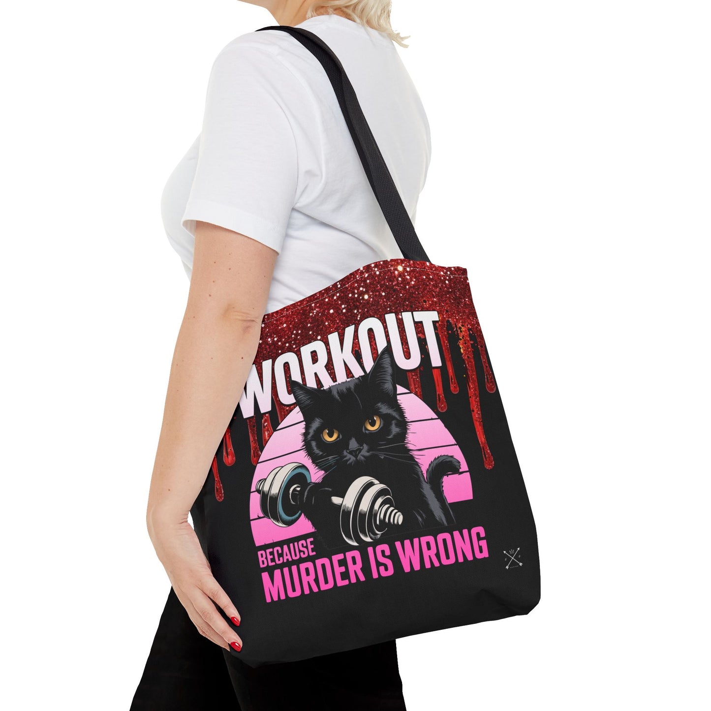 Tote Bag - Cat Design | 'Workout Because Murder is Wrong'