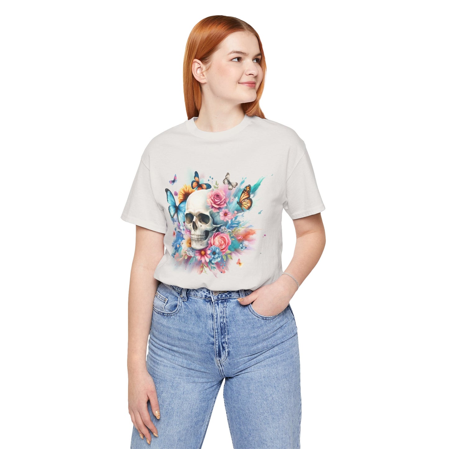 Watercolor Skull and Butterflies - Unisex Jersey Short Sleeve Tee