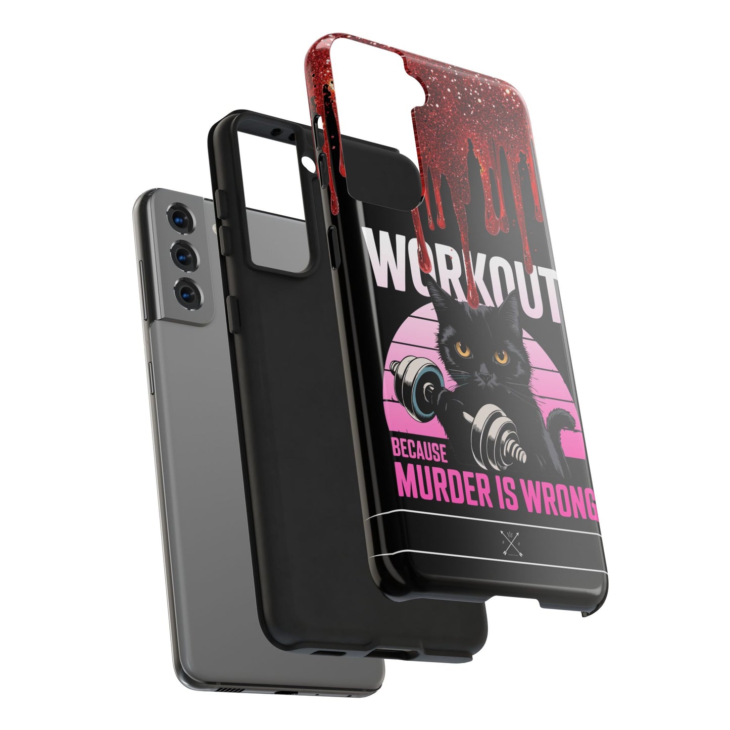 Edgy Cat Tough Phone Case - 'Workout Because Murder Is Wrong'