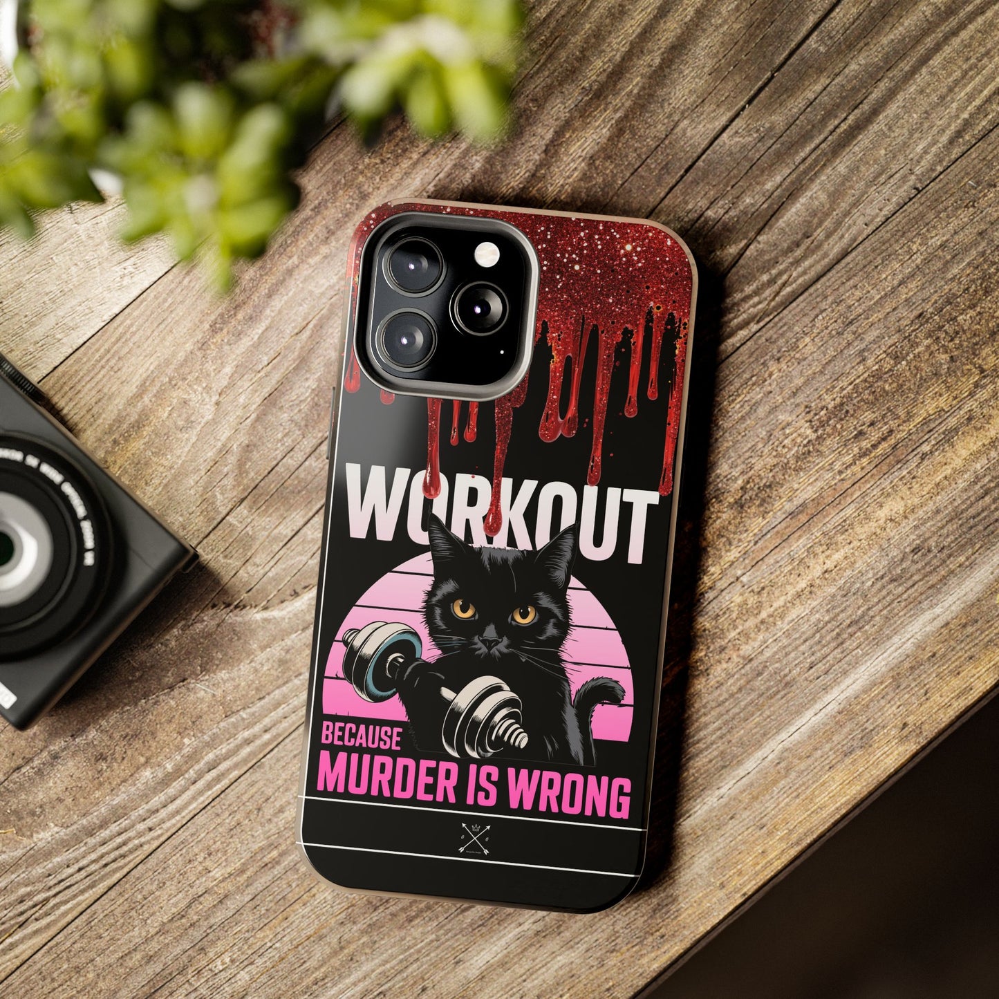 Edgy Cat Tough Phone Case - 'Workout Because Murder Is Wrong'