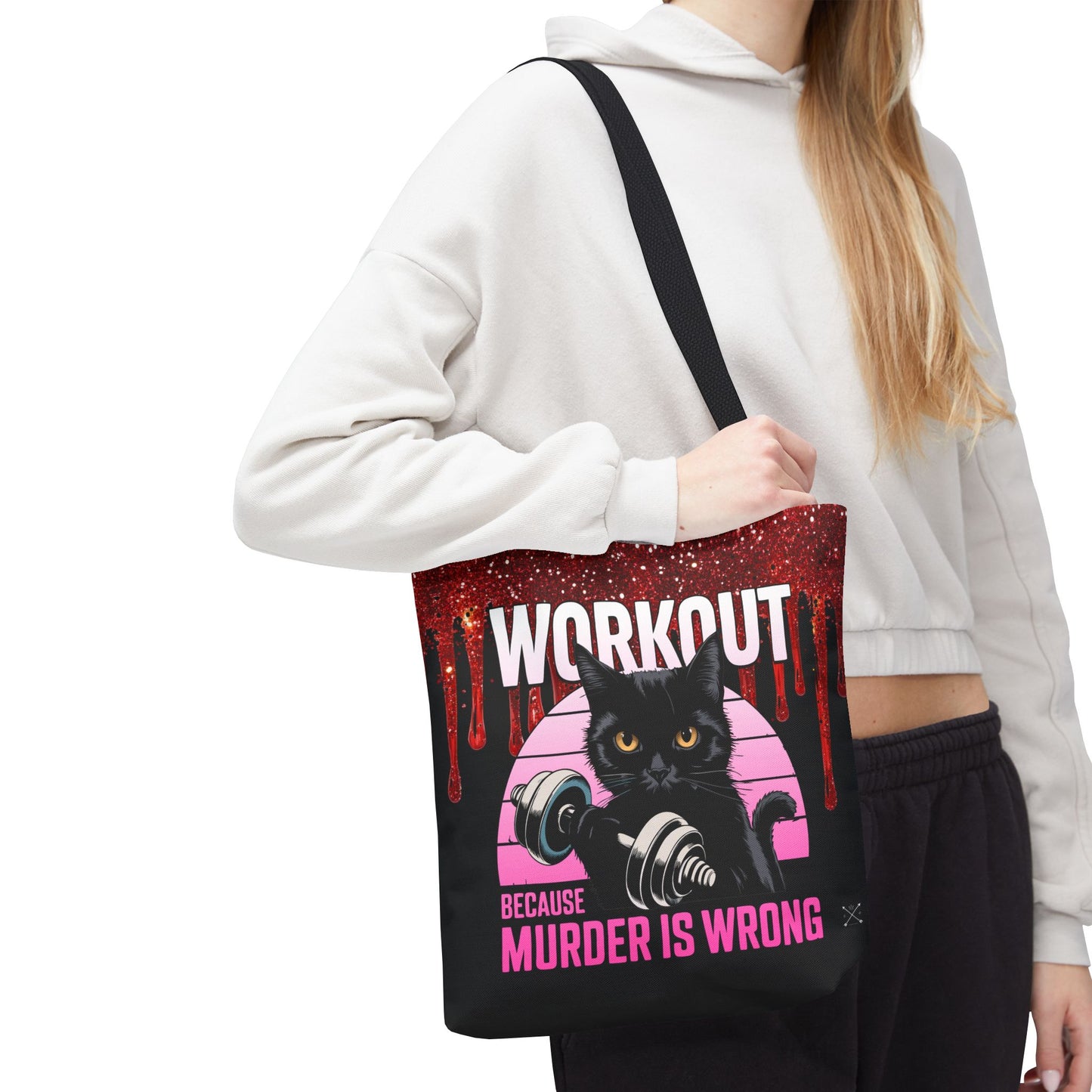 Tote Bag - Cat Design | 'Workout Because Murder is Wrong'