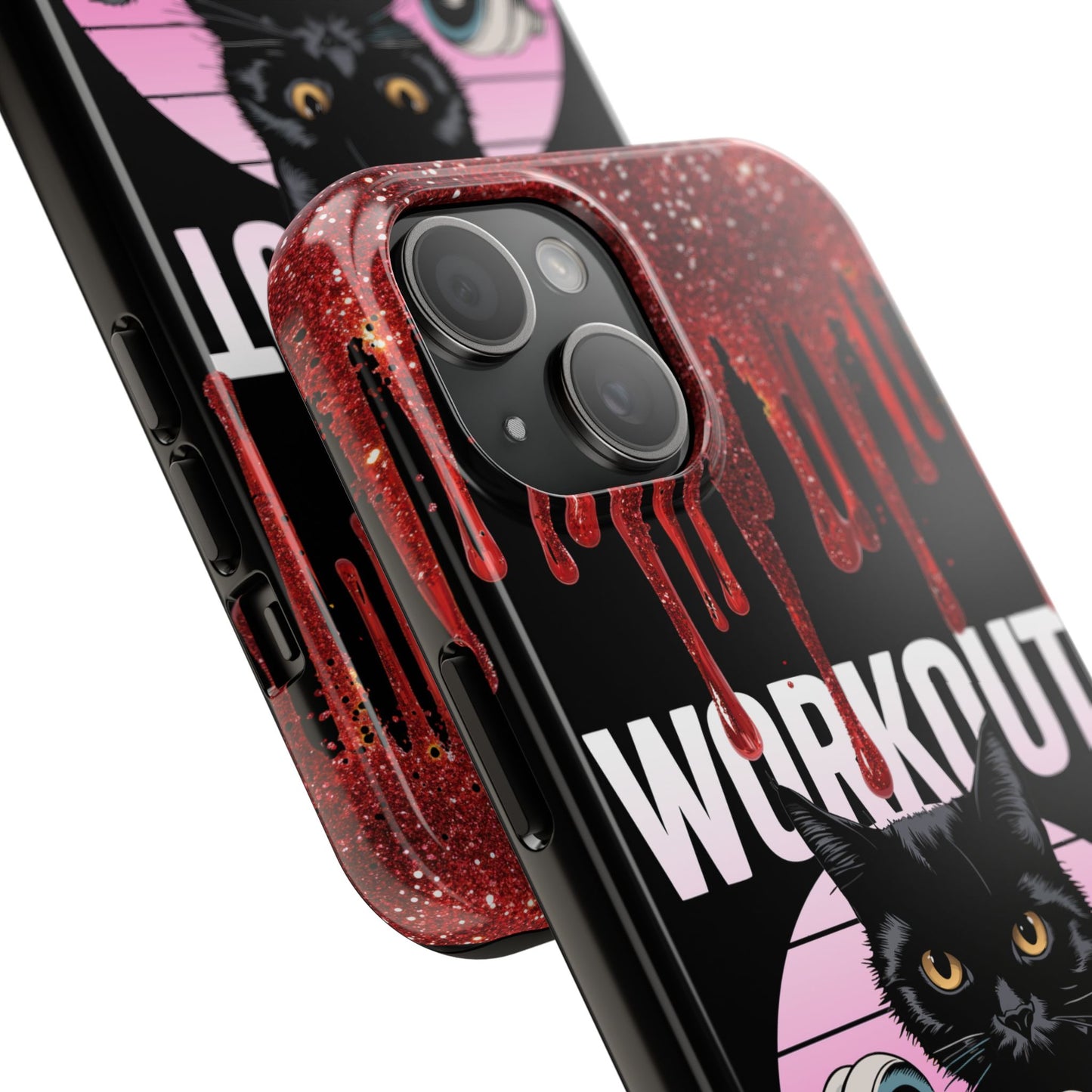 Edgy Cat Tough Phone Case - 'Workout Because Murder Is Wrong'