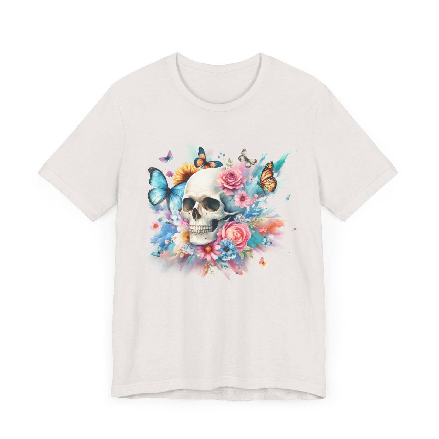 Watercolor Skull and Butterflies - Unisex Jersey Short Sleeve Tee
