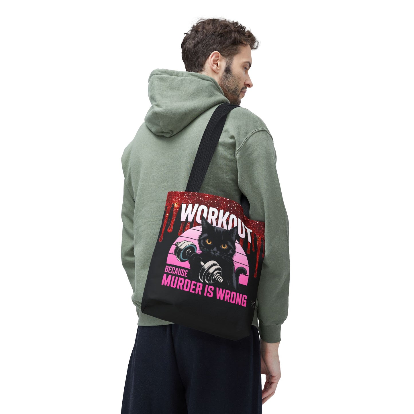Tote Bag - Cat Design | 'Workout Because Murder is Wrong'