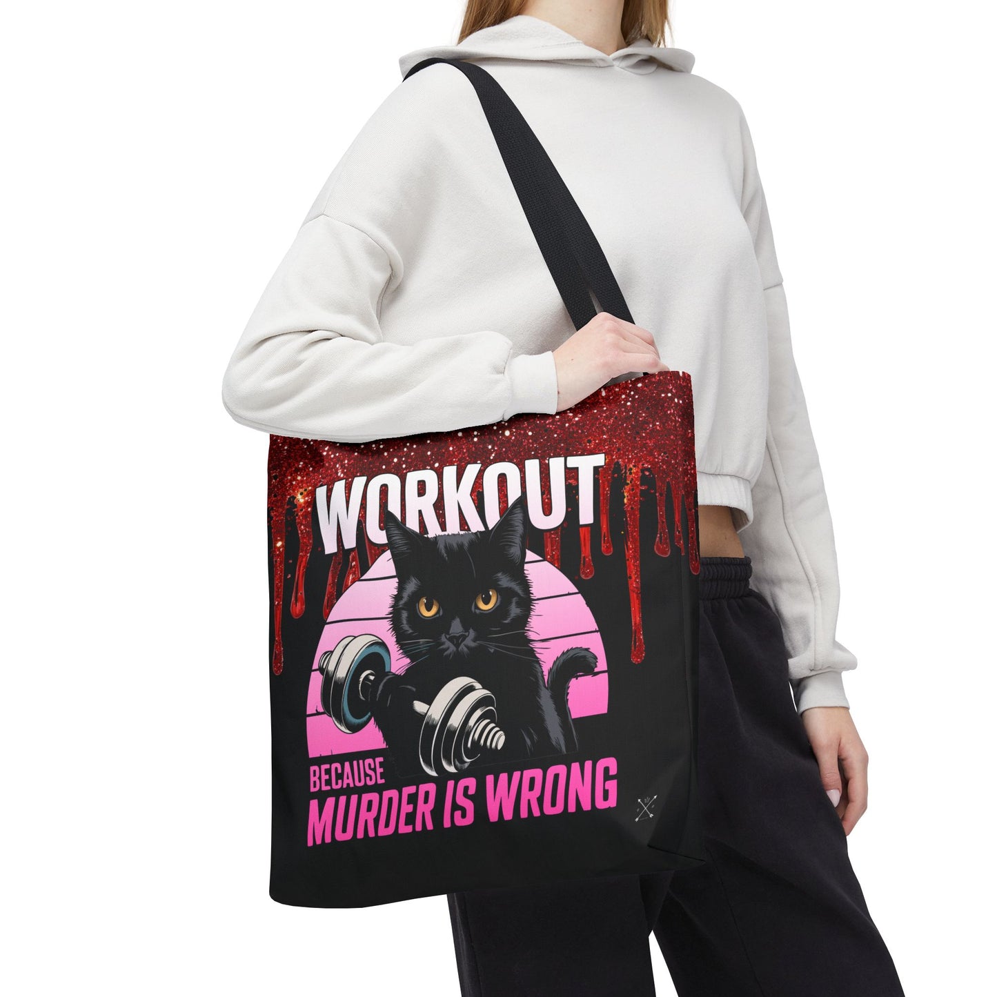 Tote Bag - Cat Design | 'Workout Because Murder is Wrong'