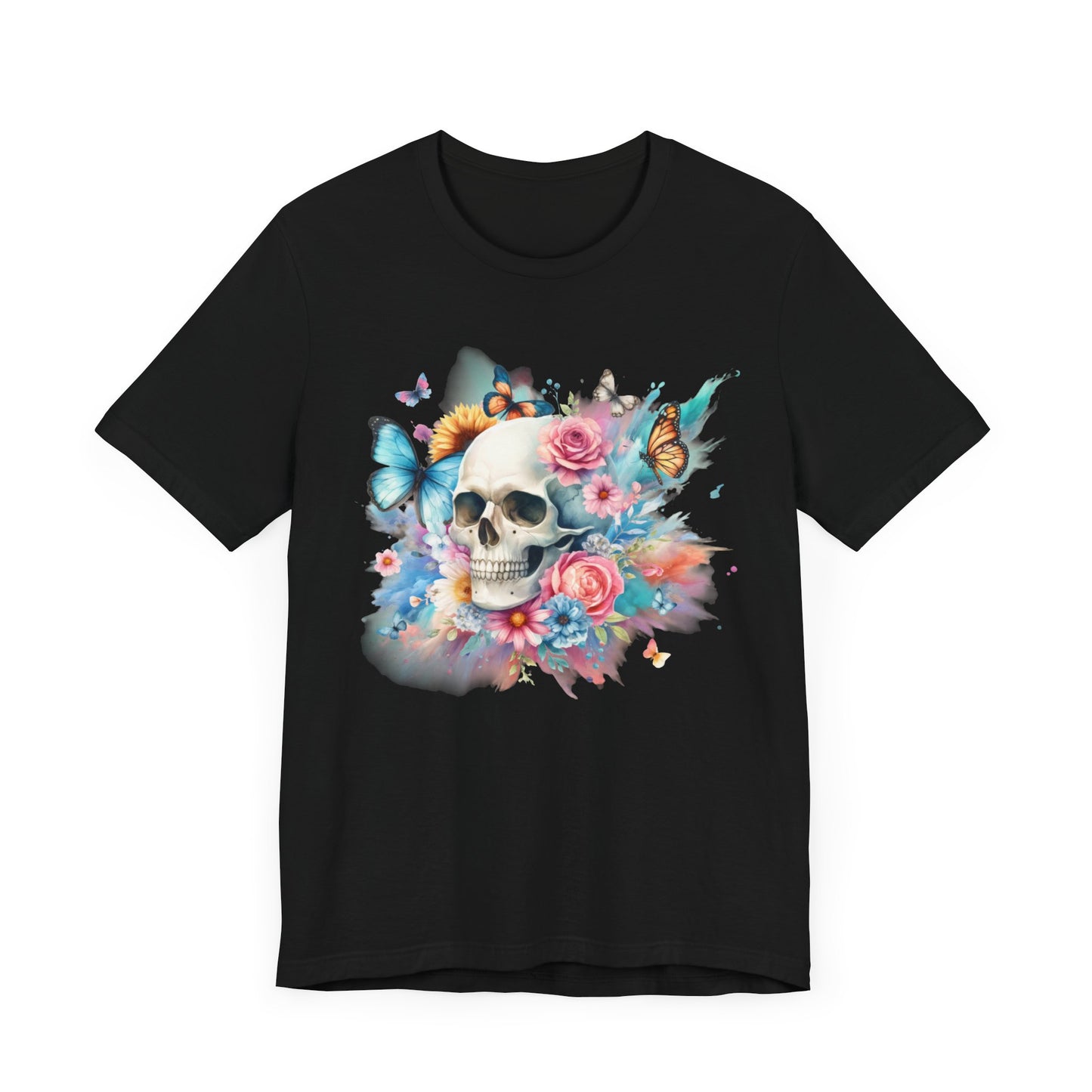 Watercolor Skull and Butterflies - Unisex Jersey Short Sleeve Tee